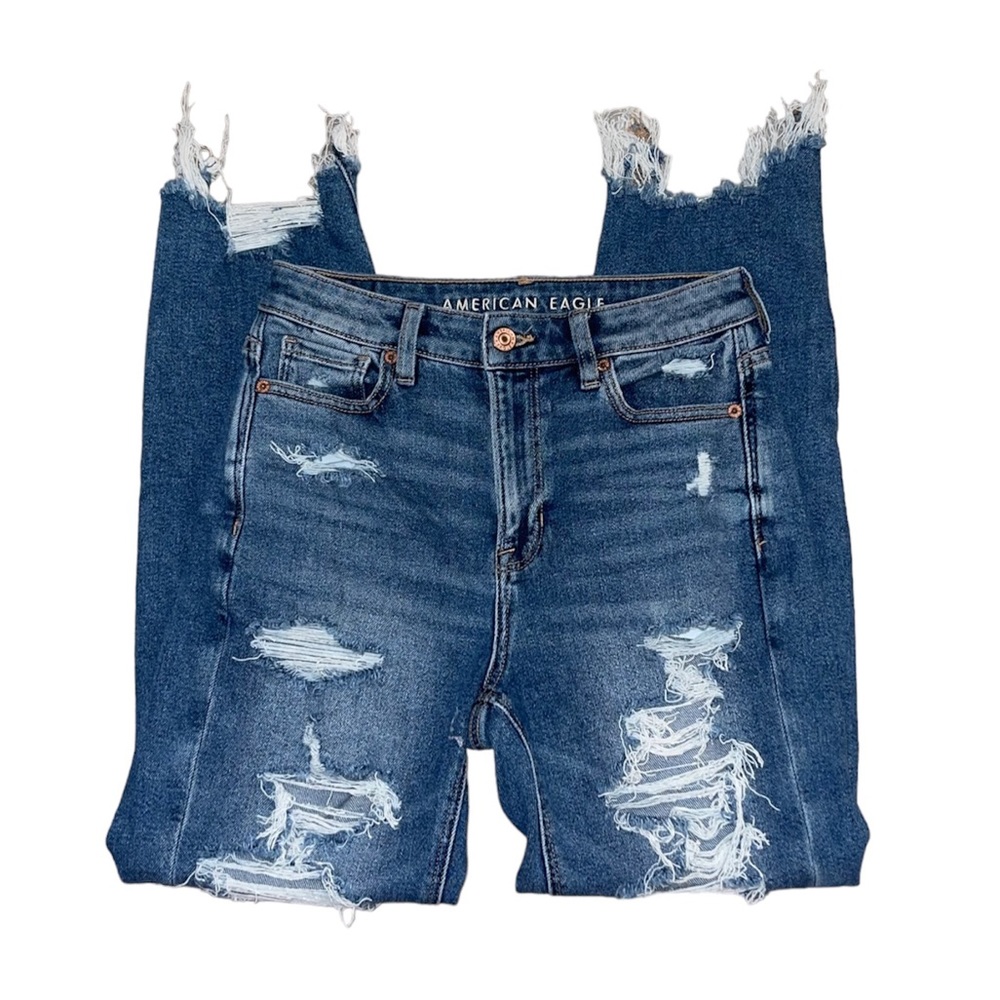 Women’s AEO Stretch Mom Straight Distressed Jeans Size 0
